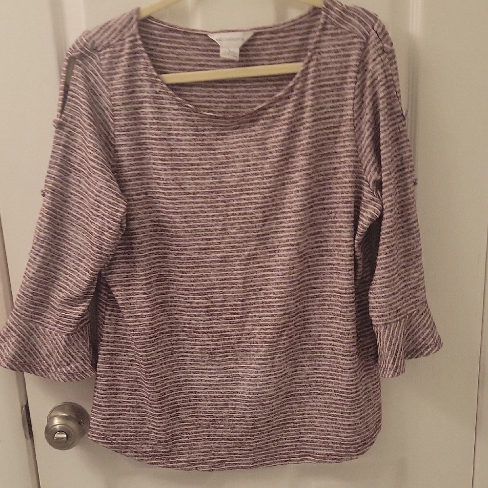 Liz Claiborne Striped Blouse - Purple and White
